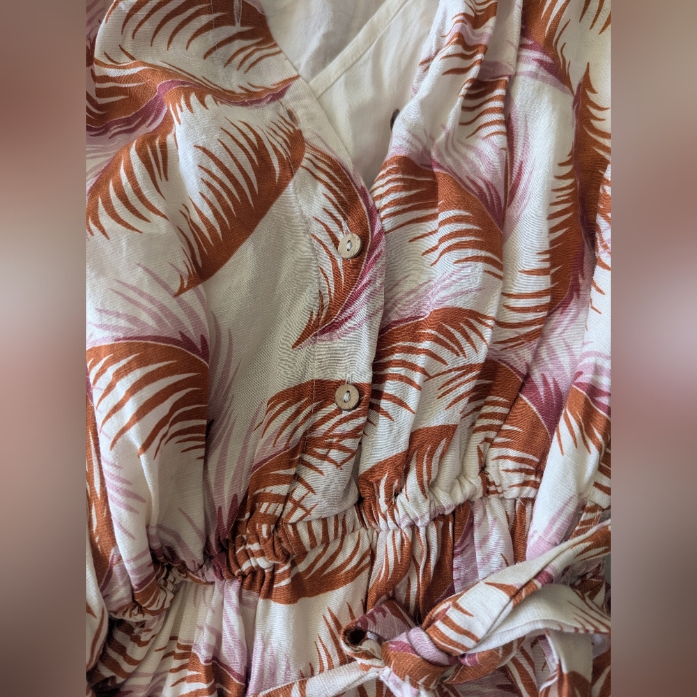 Anthropologie Button Front Linen Blend Tropical Print Dress - Picture 4 of 14